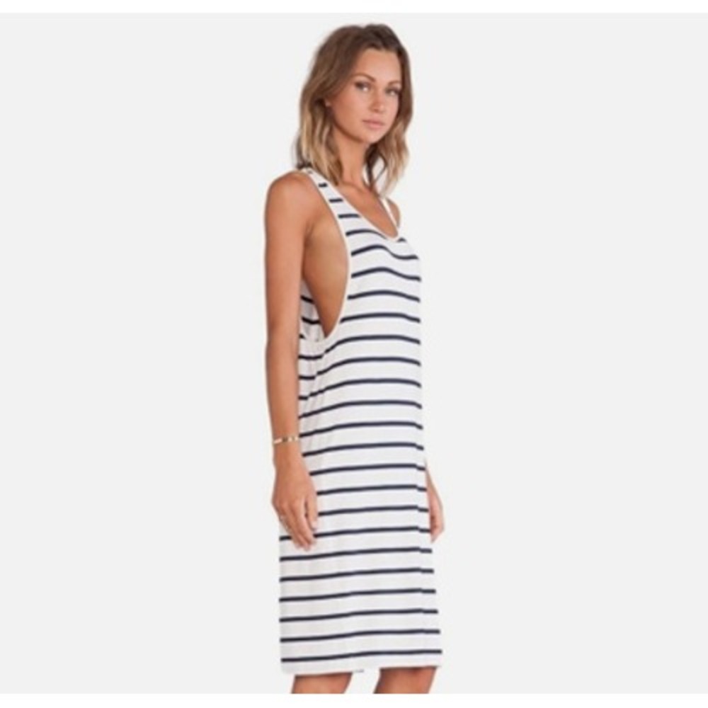 Lovers + Friends Striped Racerback Tank Dress White Navy Nautical Summer Size L‎